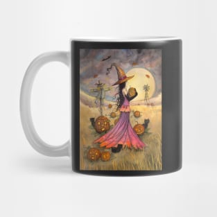 October Fields Halloween Witch and Scarecrow Fantasy Art Mug